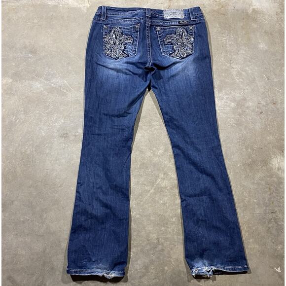 Miss Me Jeans Women’s 30 (34x32) Easy Boot DK216 Fleur De Lis - Picture 1 of 13